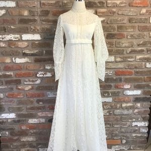 BRIDAL ORIGINALS Women’s VINTAGE 60’s 70’s Ivory Lace Long Sleeve Wedding Dress